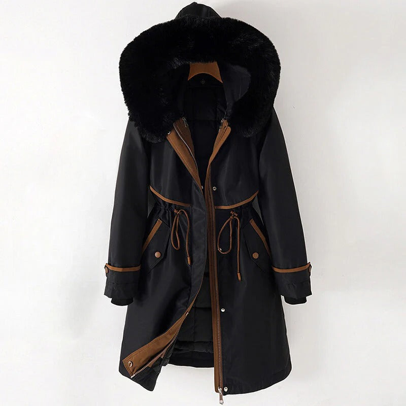 Fall Hooded Coat with Fur Trim