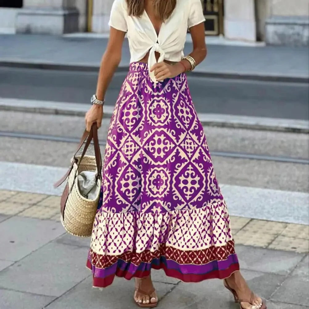 Boho Printed Ruffle Hem Skirt