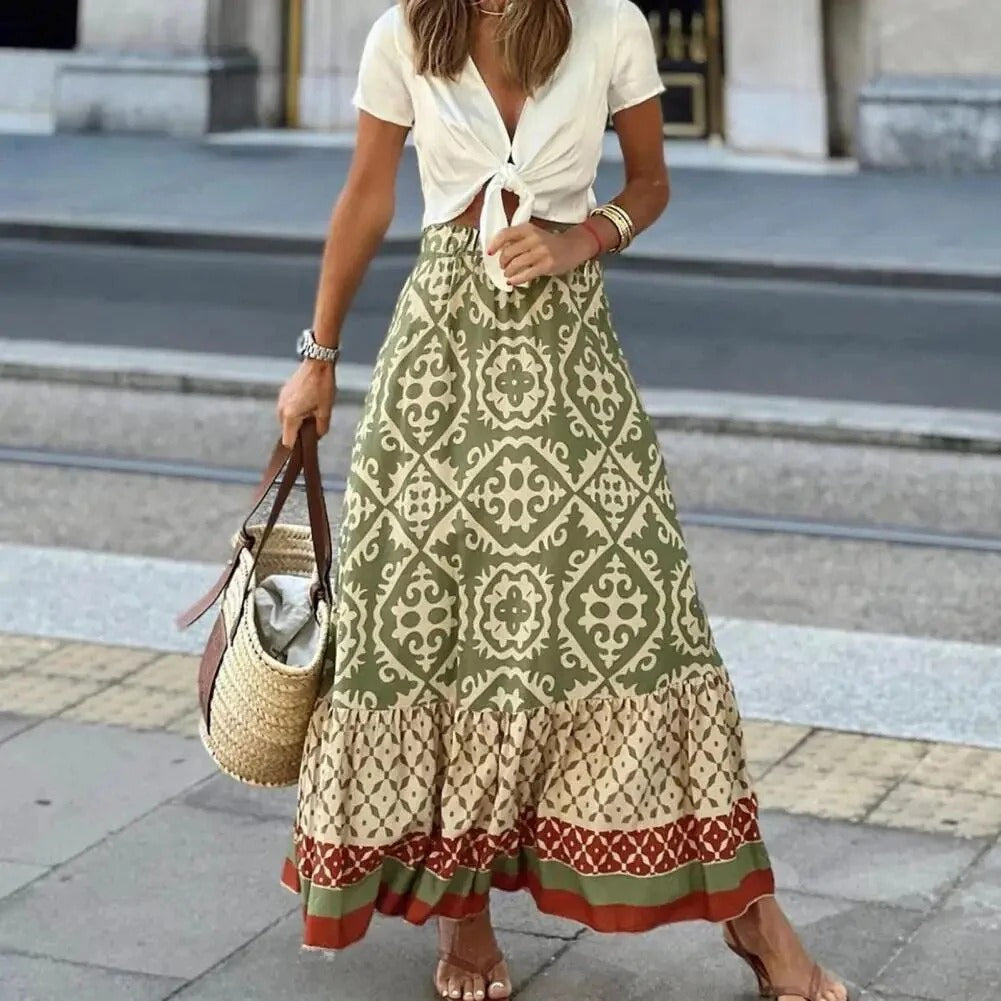 Boho Printed Ruffle Hem Skirt