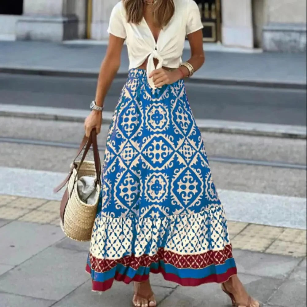 Boho Printed Ruffle Hem Skirt