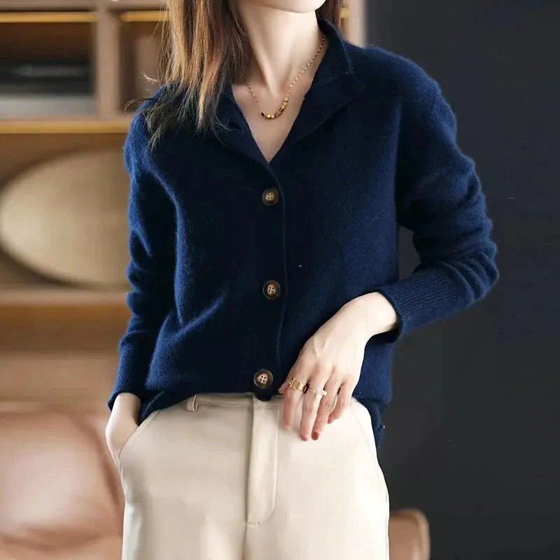 Button-Front Collar Cardigan