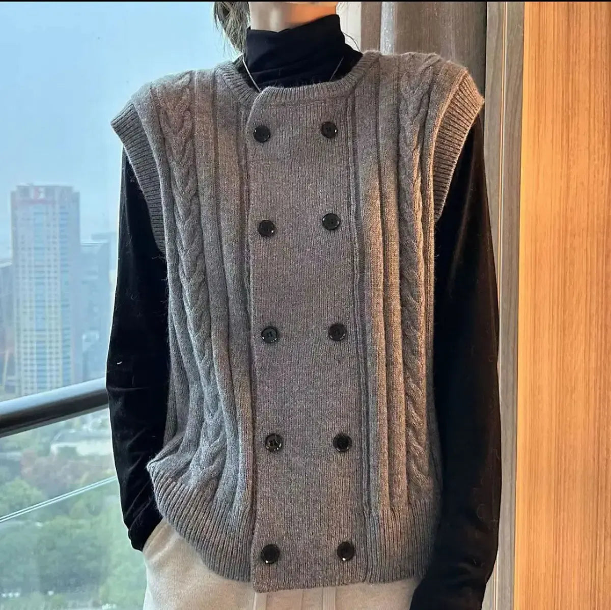 Double-Breasted Knit Vest