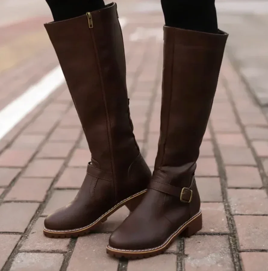 Knee High Buckle Boots For Fall Wear