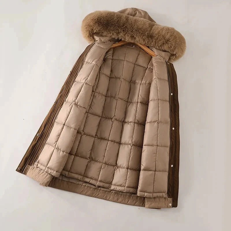 Fall Hooded Coat with Fur Trim