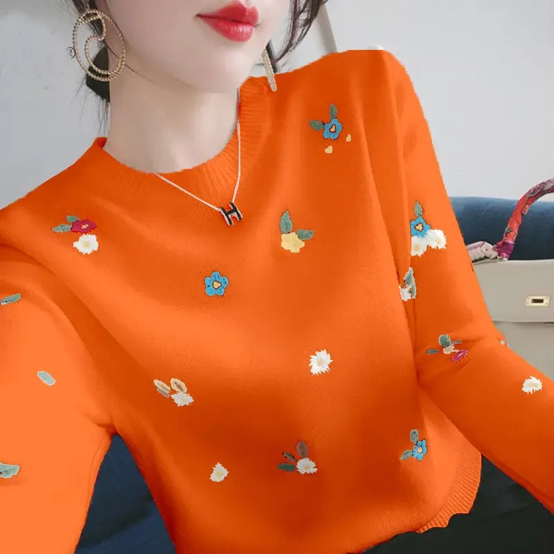 Fall Floral Embroidered Sweater