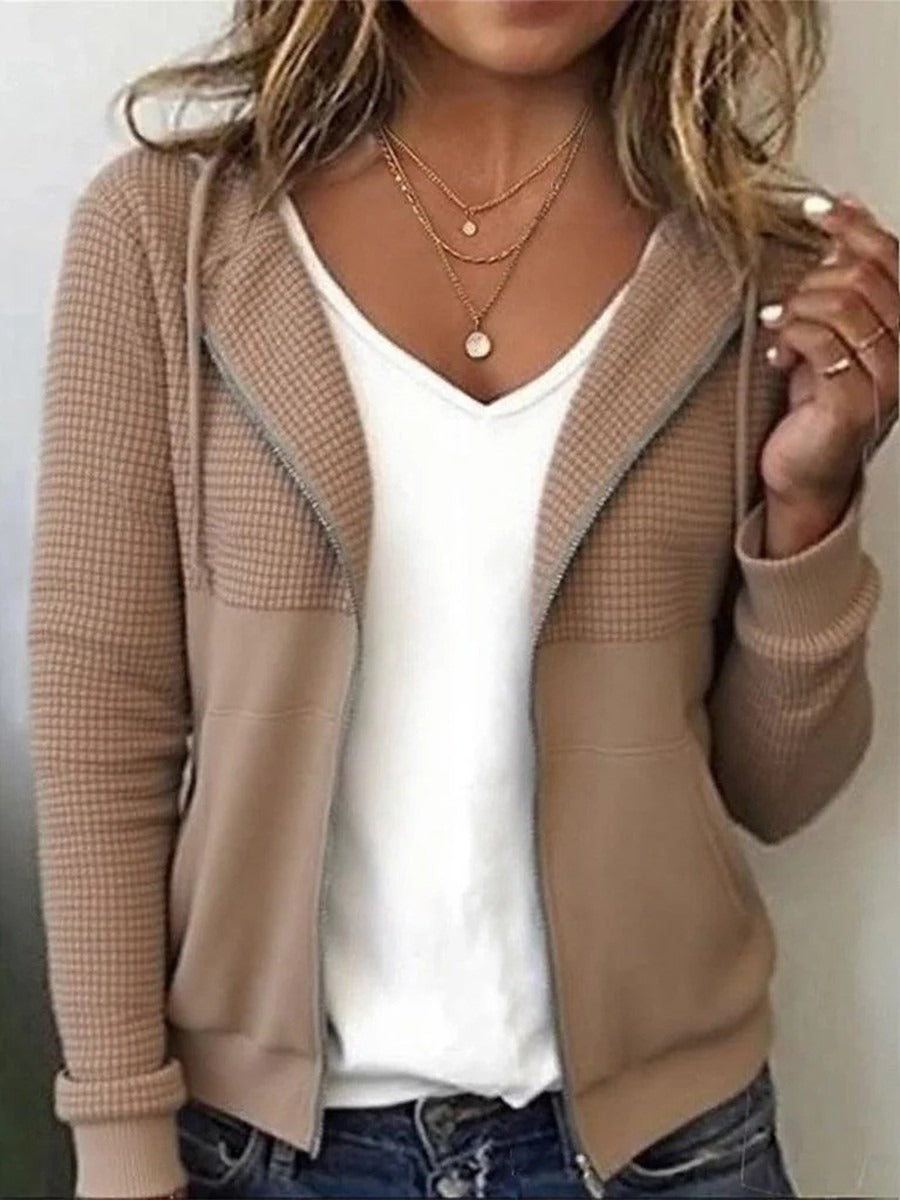 Two-Tone Textured Zip Hoodie
