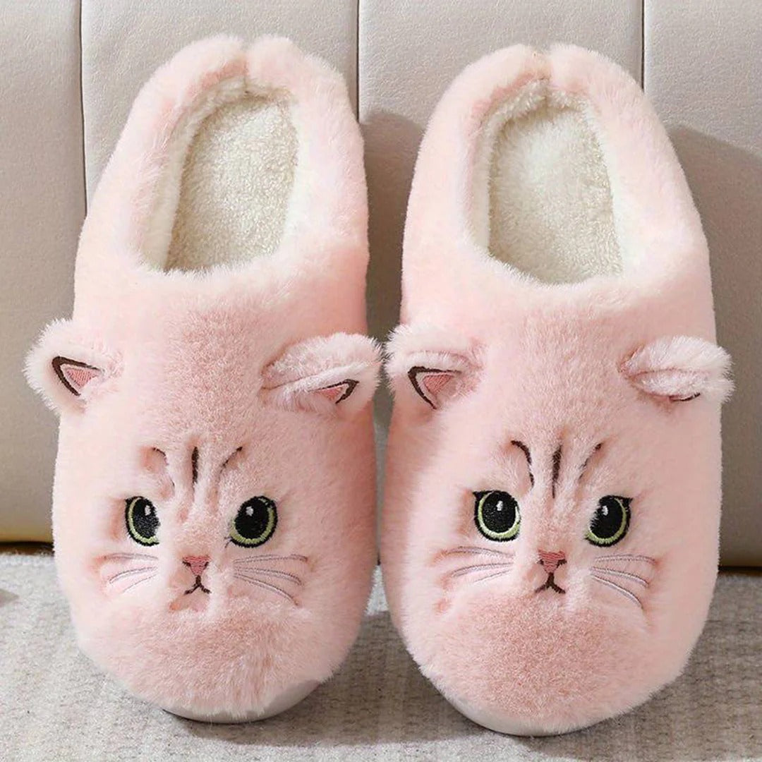 Cat Face Plush Slippers