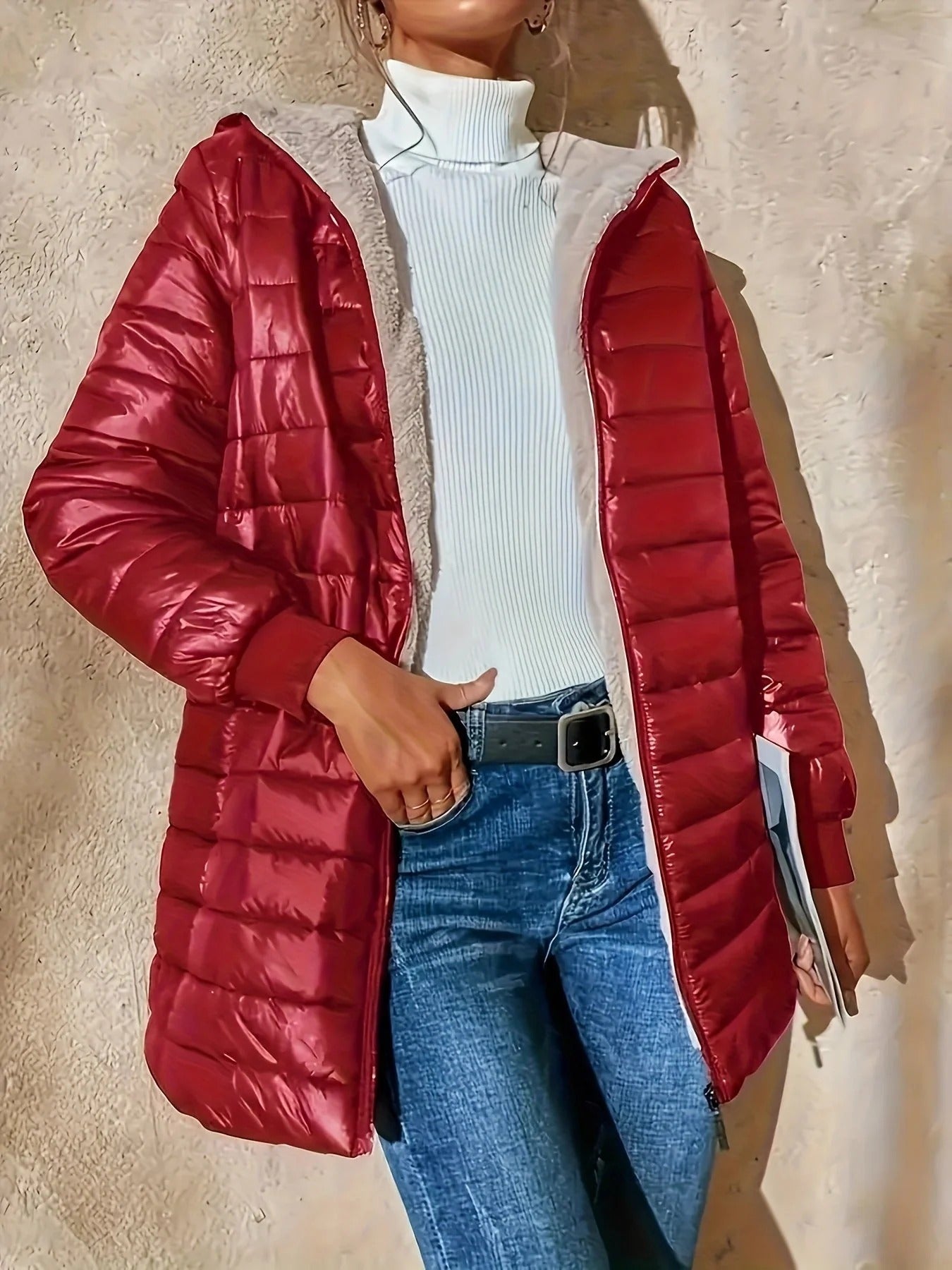 Fall Contrast-Lined Quilted Coat