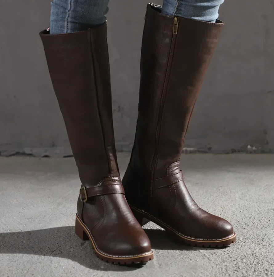 Knee High Buckle Boots For Fall Wear