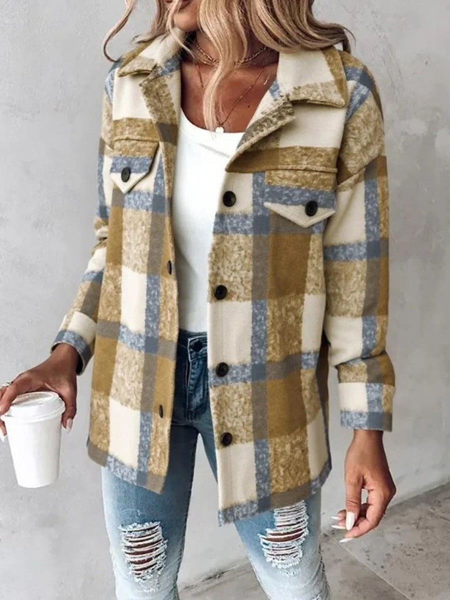 Button-Front Plaid Jacket