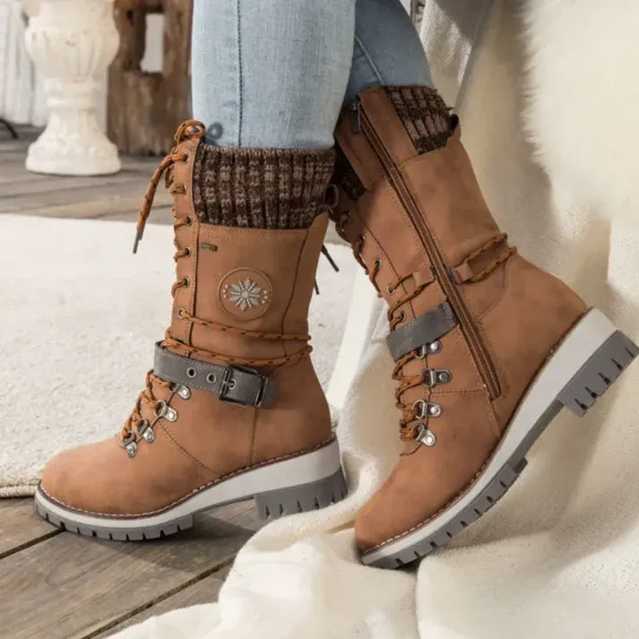Fall Lace-Up Trek Boots with Knit Cuff