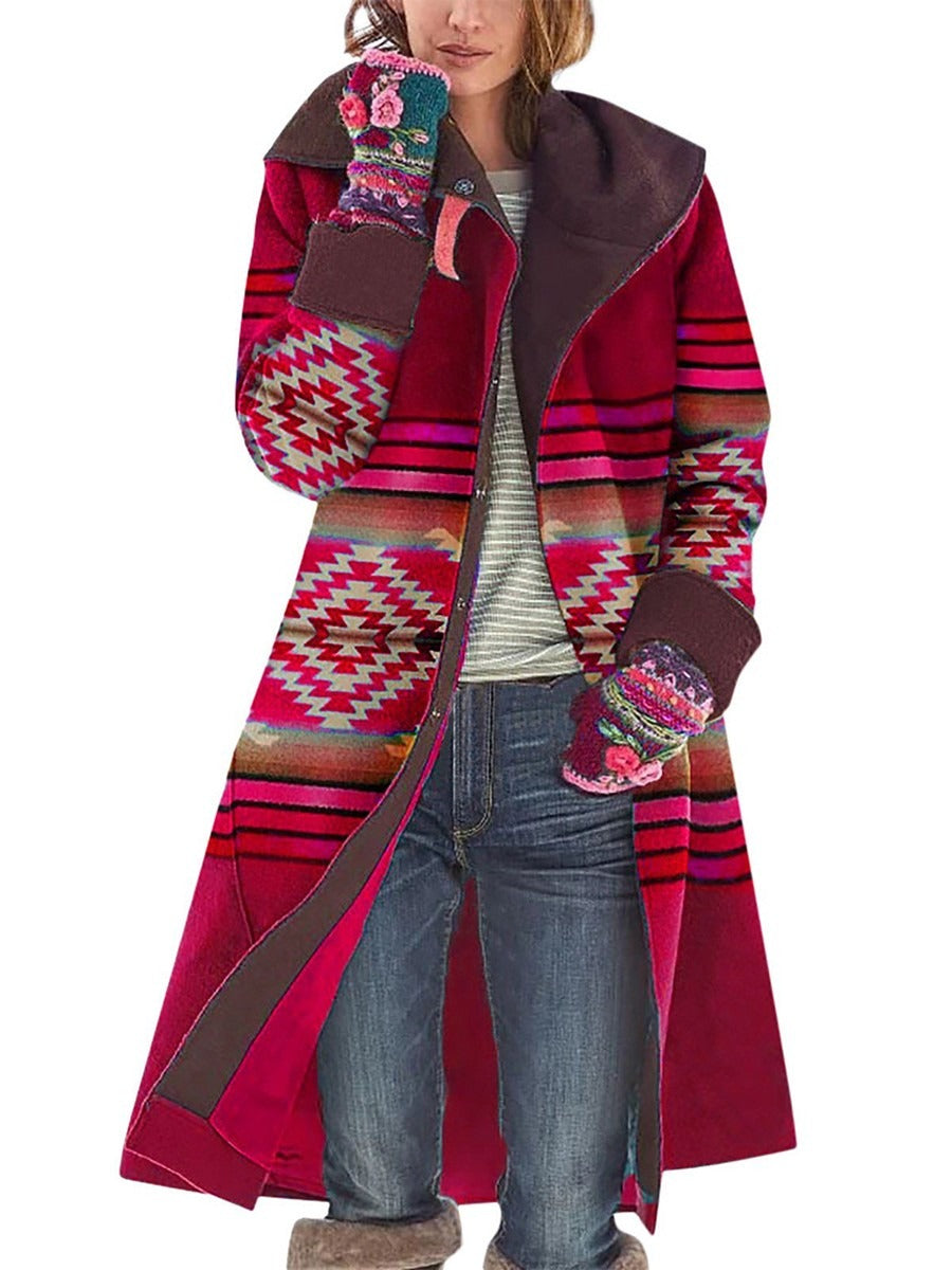 Fall Geometric Pattern Hooded Coat