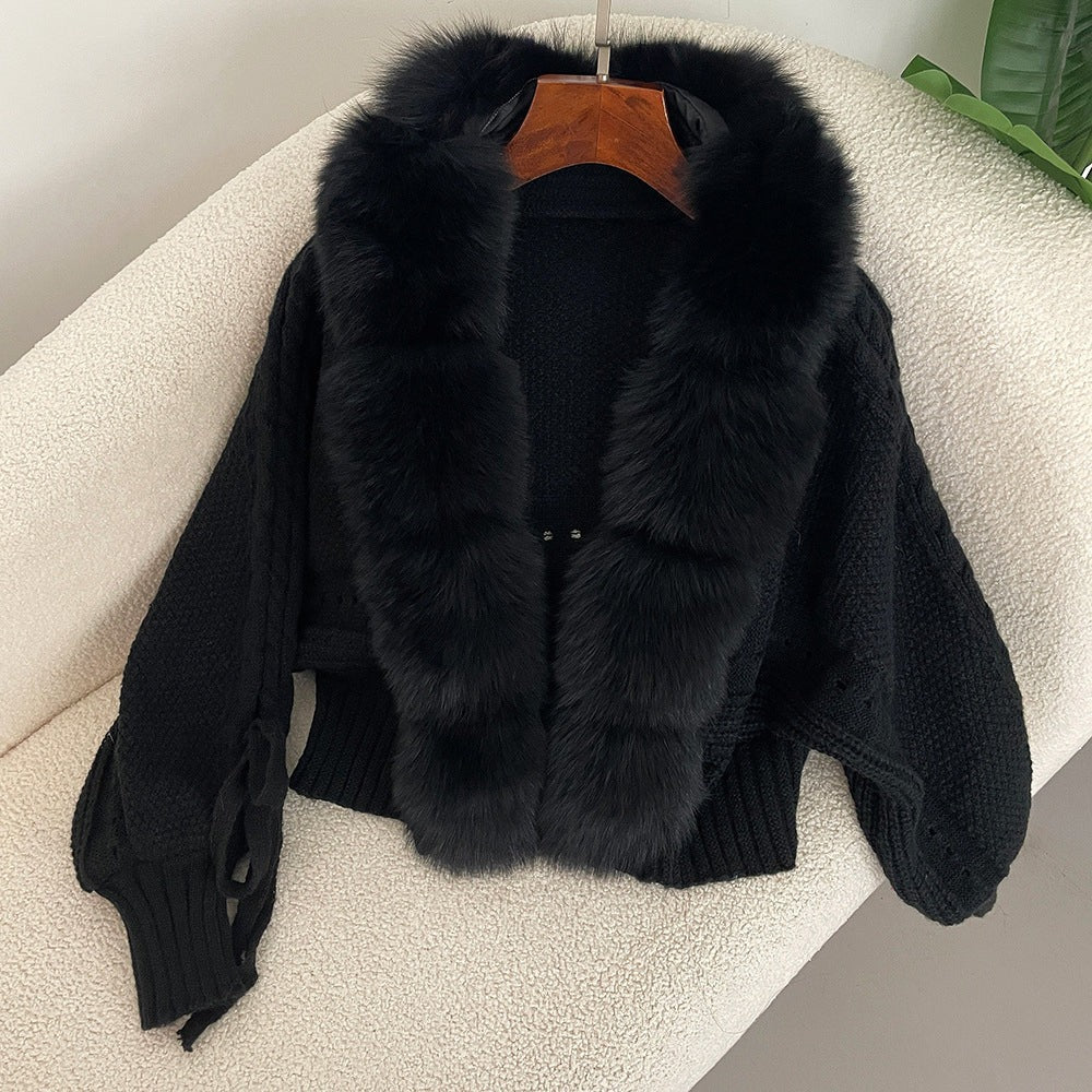 Fall Knit Coat with Fur Collar
