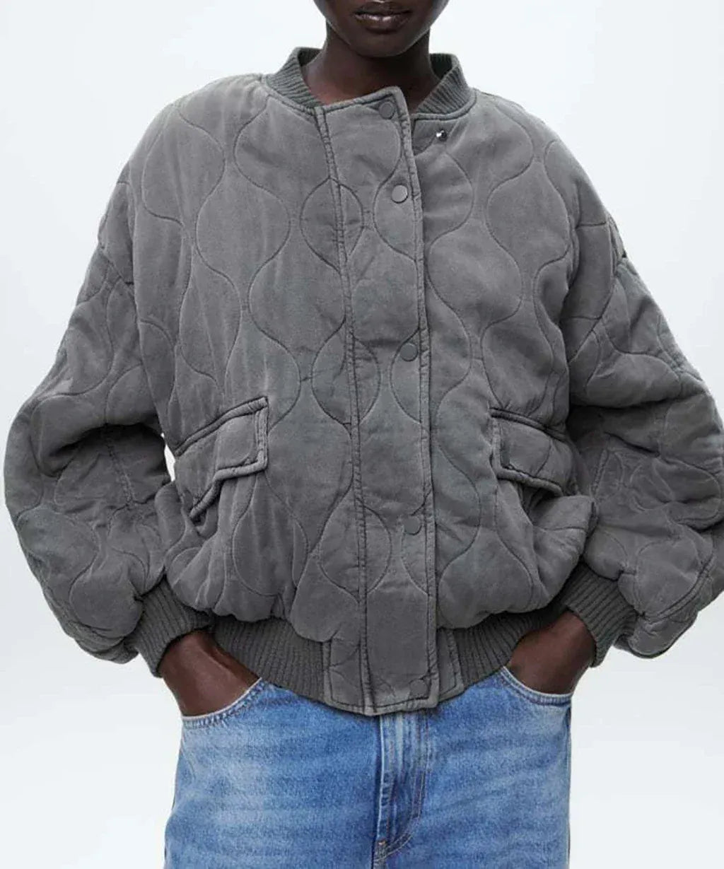 Fall Wave-Stitch Quilted Bomber