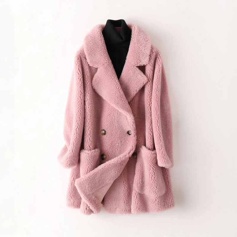 Double-Breasted Shearling Coat