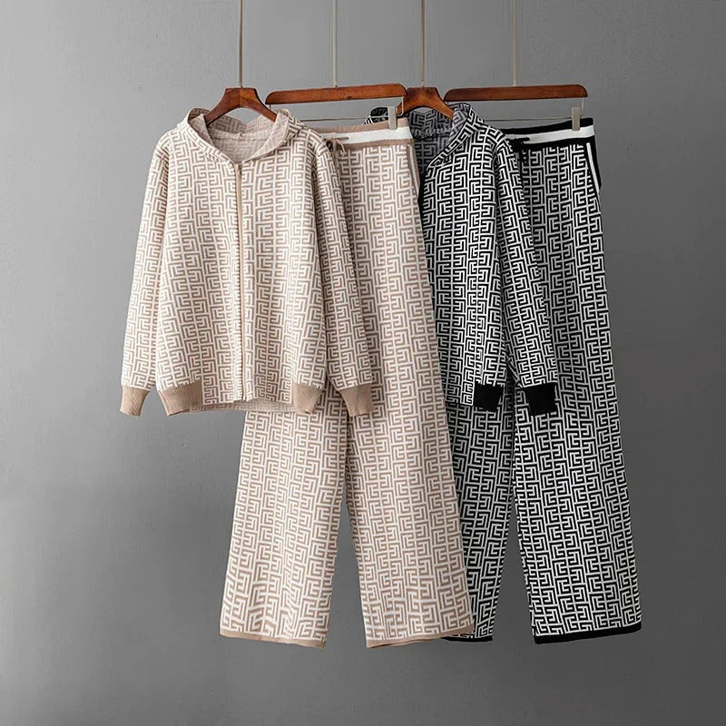 Geometric Knit Hoodie and Pants Set