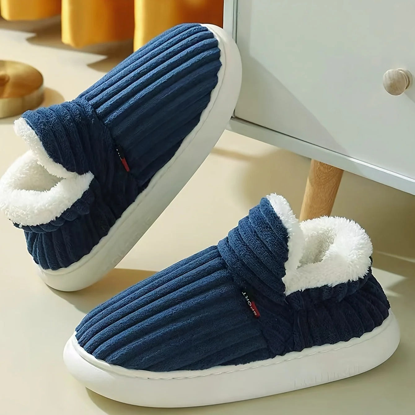 Ribbed Plush Slippers