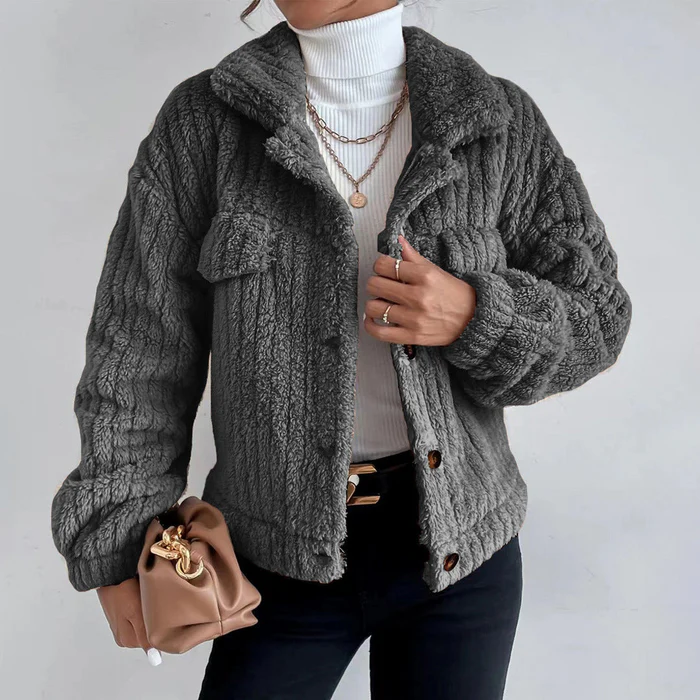 Wool-Textured Collared Button Jacket