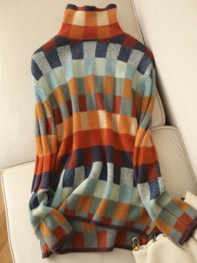 Fall Checkered Turtleneck Sweater