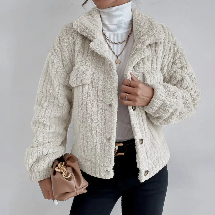 Wool-Textured Collared Button Jacket