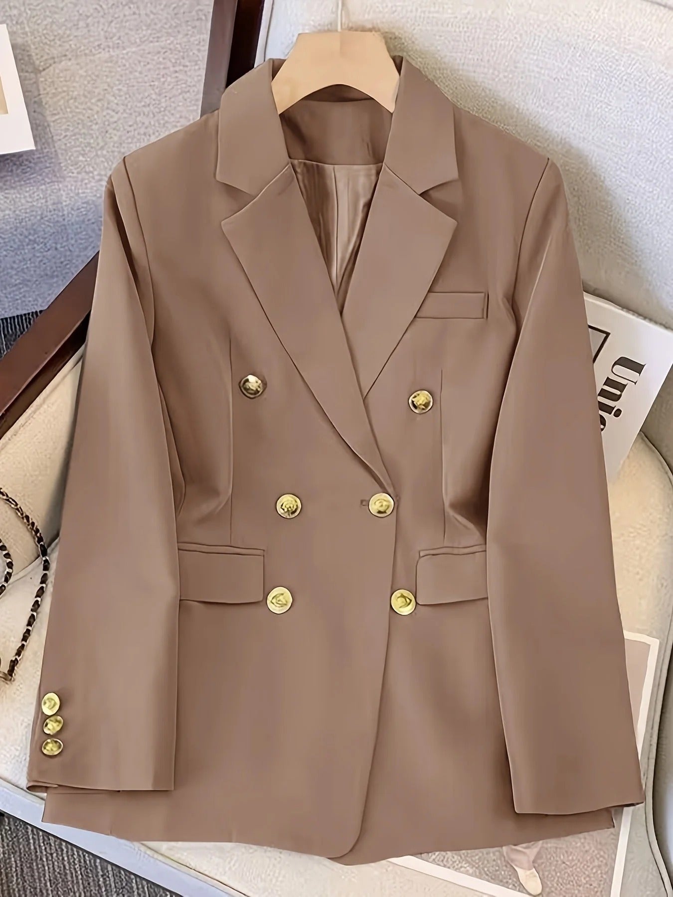Double-Breasted Blazer with Gold Buttons