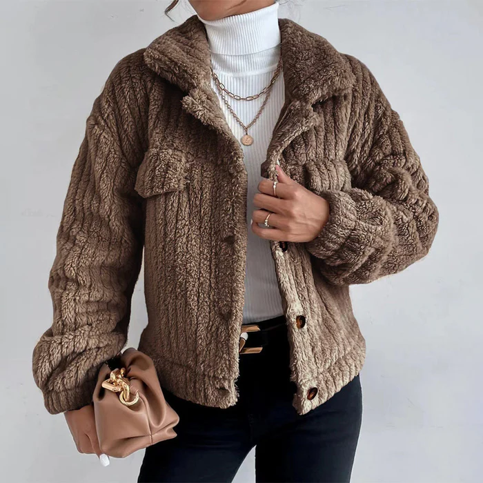 Wool-Textured Collared Button Jacket