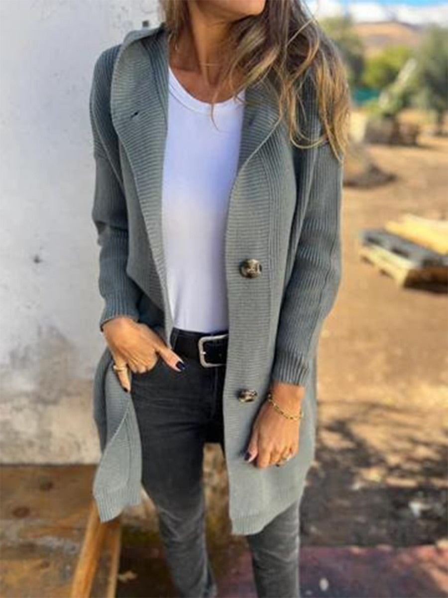 Fall Long Knit Button Cardigan
