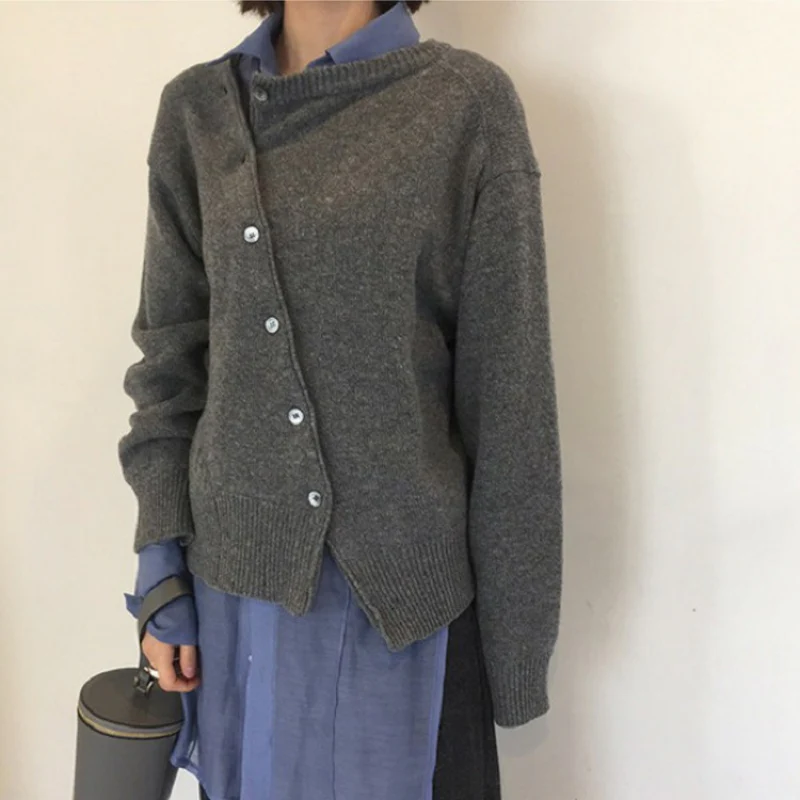 Asymmetric Button Knit Sweater
