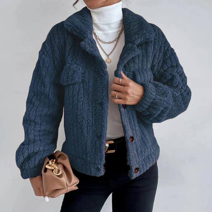 Wool-Textured Collared Button Jacket