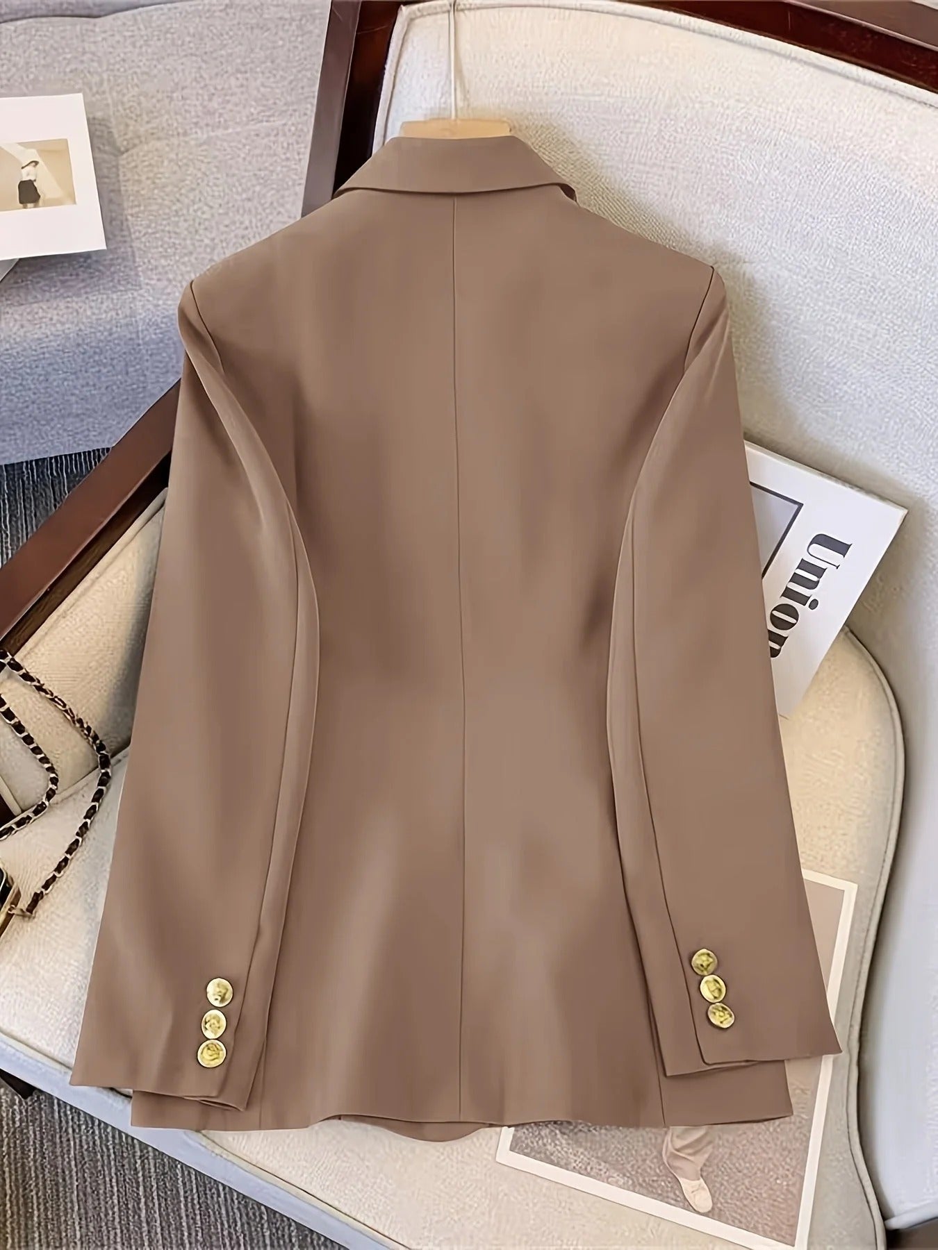 Double-Breasted Blazer with Gold Buttons