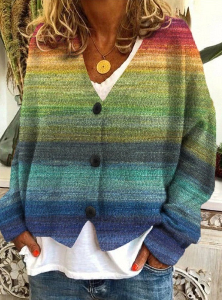 Fall Gradient Button Cardigan