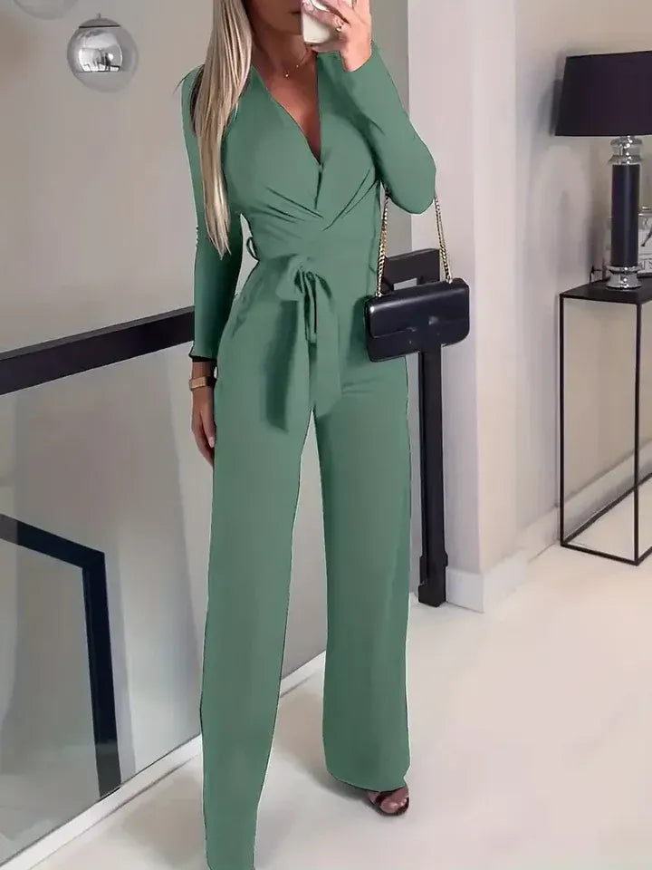 Wrap-Tie Long Sleeve Jumpsuit