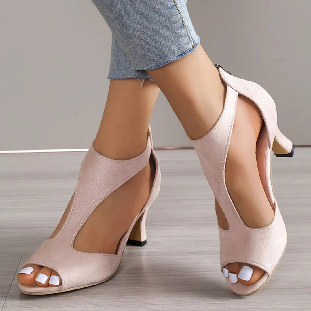Cut-Out Peep-Toe Heeled Sandals