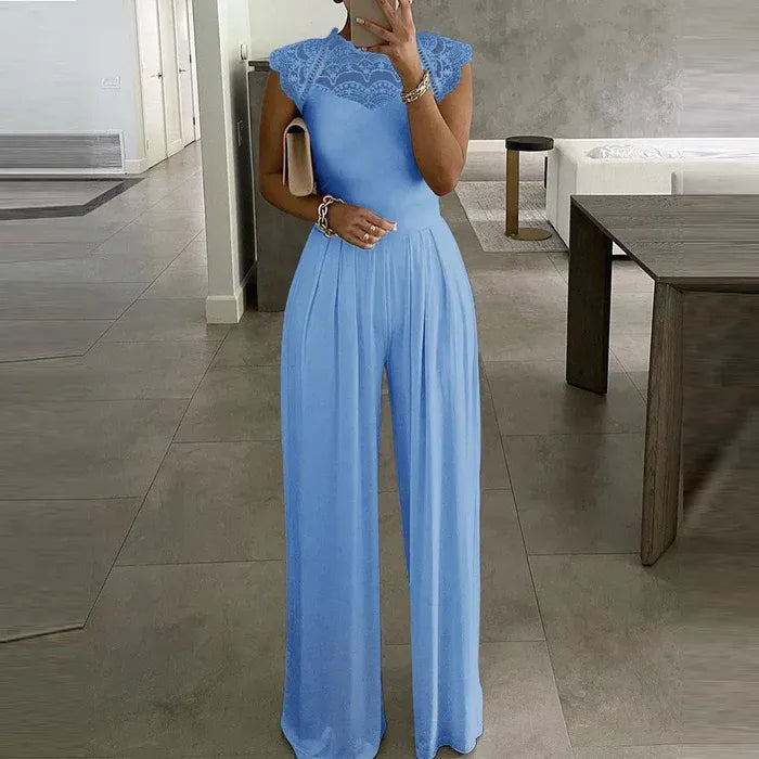 Cap Sleeve Lace Detail Jumpsuit