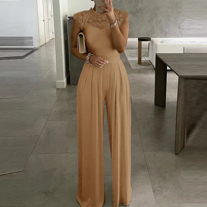 Cap Sleeve Lace Detail Jumpsuit