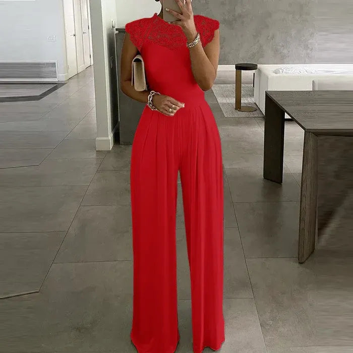 Cap Sleeve Lace Detail Jumpsuit