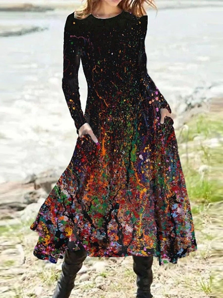 Abstract Paint Splatter Long Dress