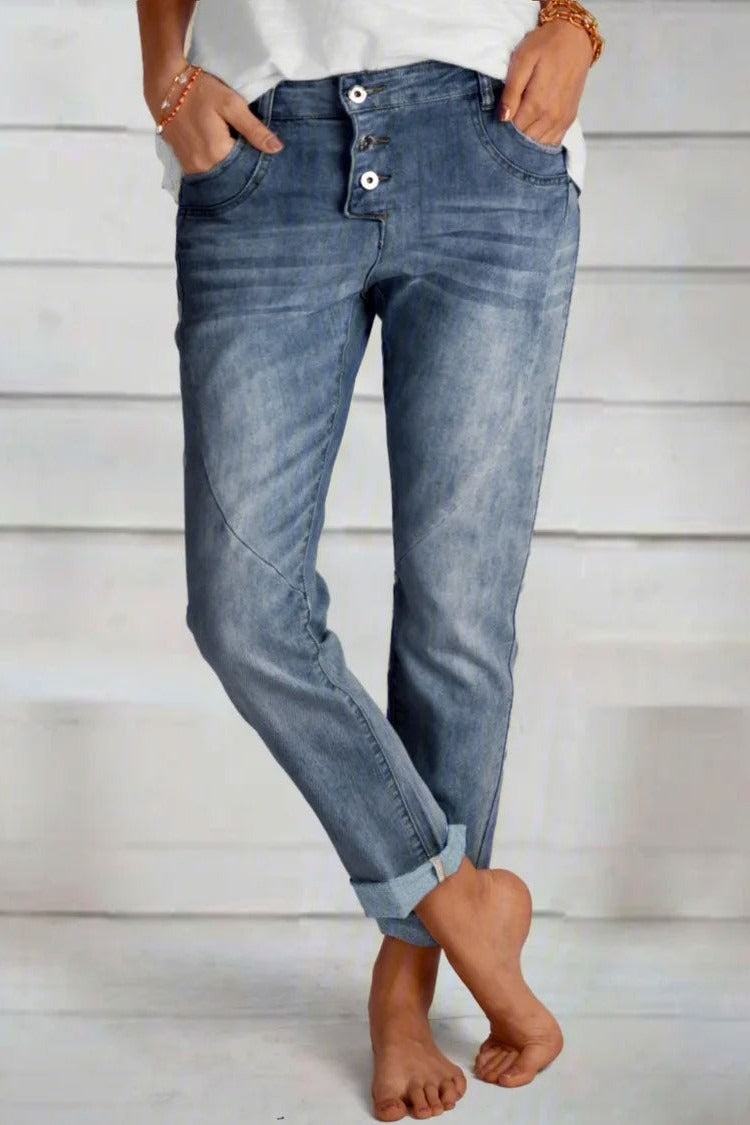 Button Front Straight Leg Jeans