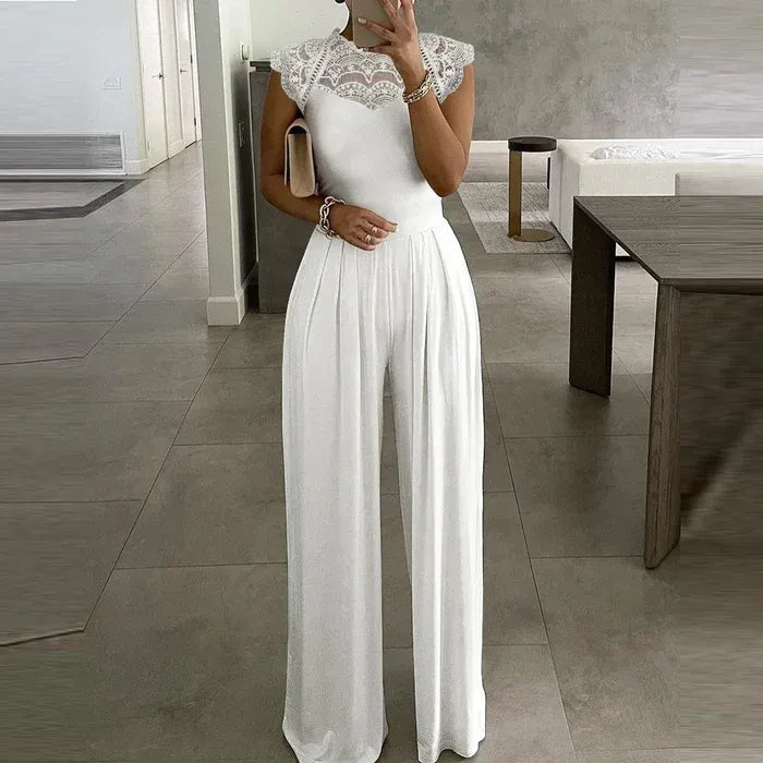Cap Sleeve Lace Detail Jumpsuit