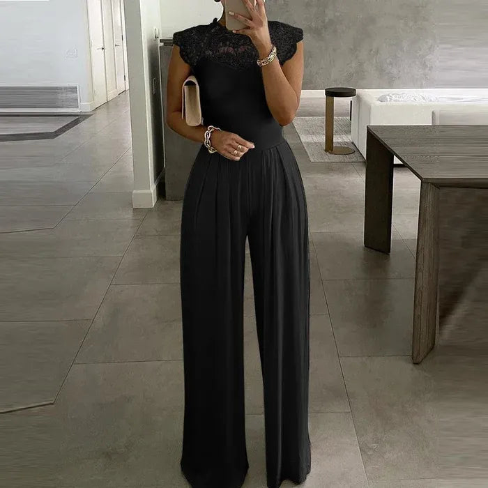 Cap Sleeve Lace Detail Jumpsuit