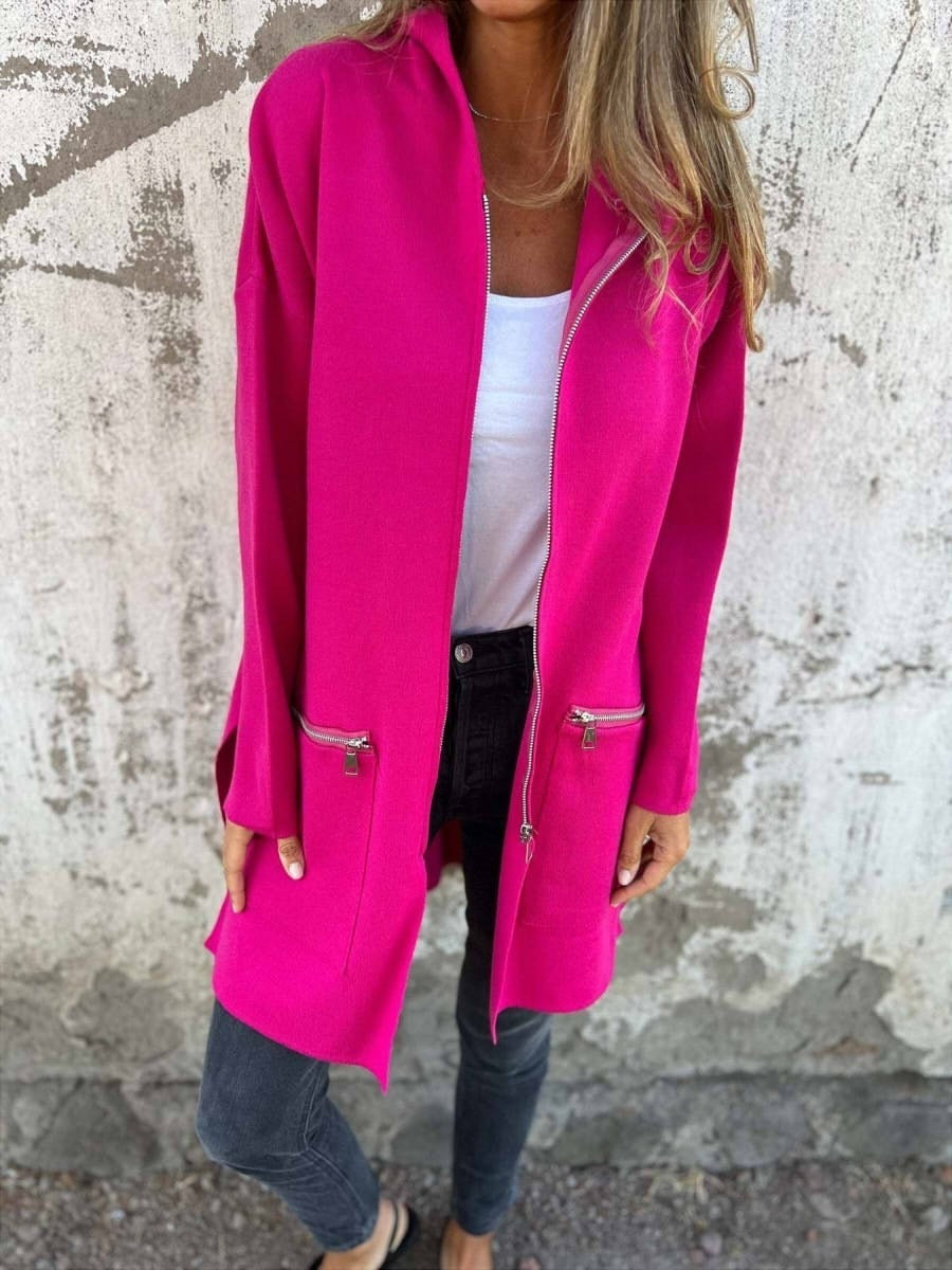 Zip-Pocket Open Front Coat