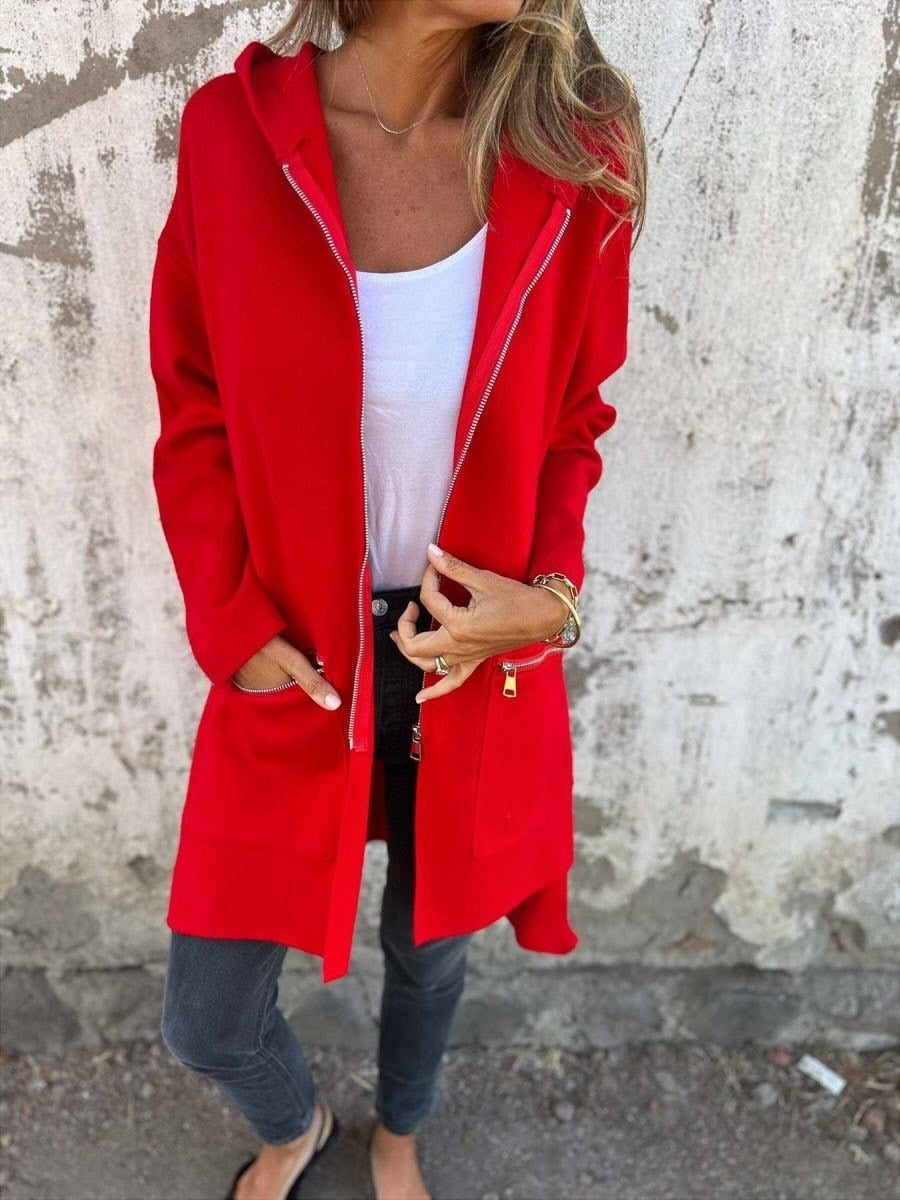 Zip-Pocket Open Front Coat