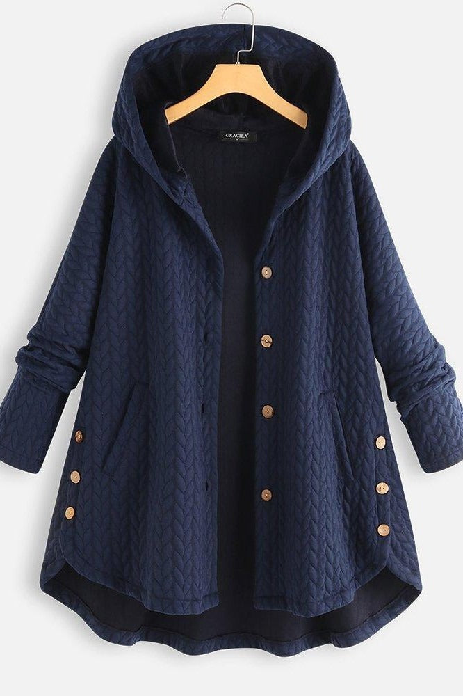 Buttoned Hooded Quilted Coat