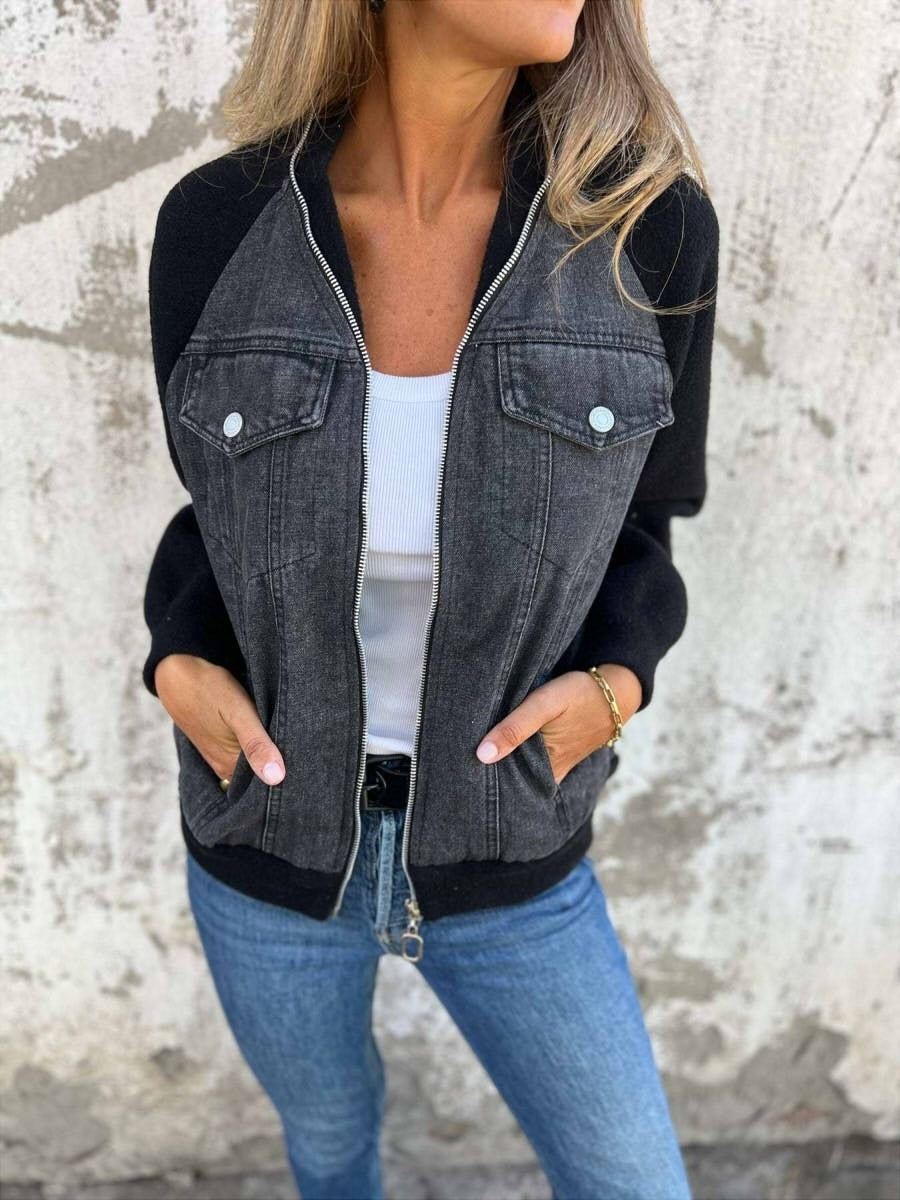 Denim Contrast Zip Jacket