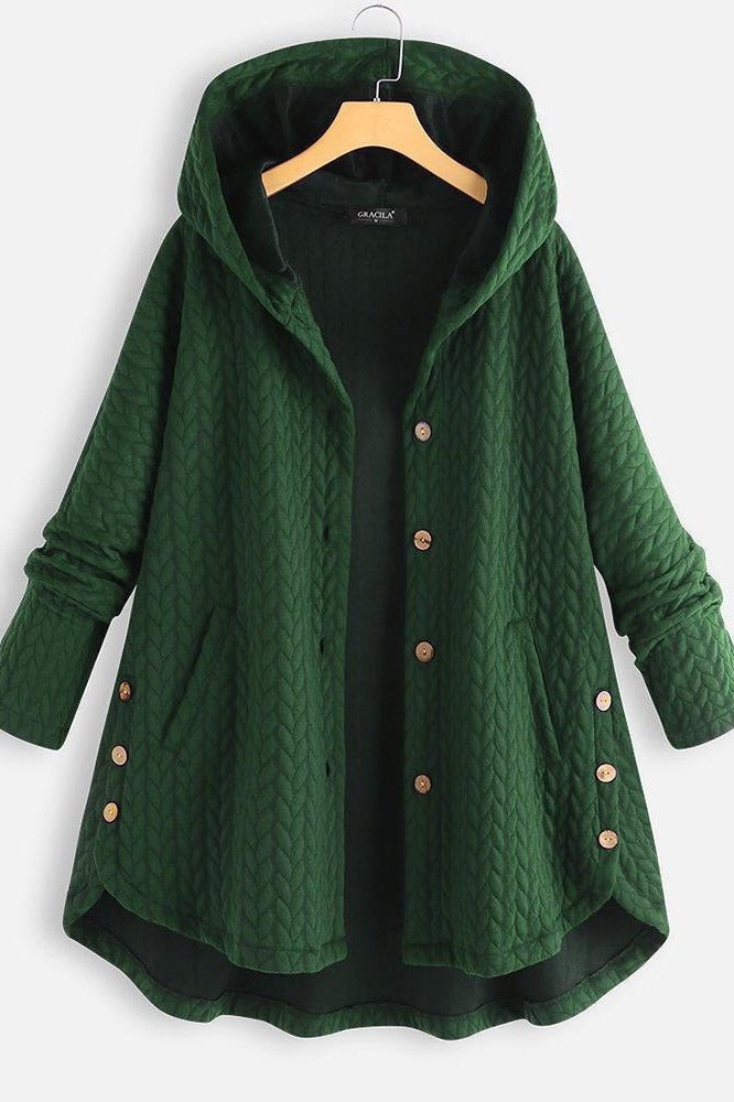 Buttoned Hooded Quilted Coat
