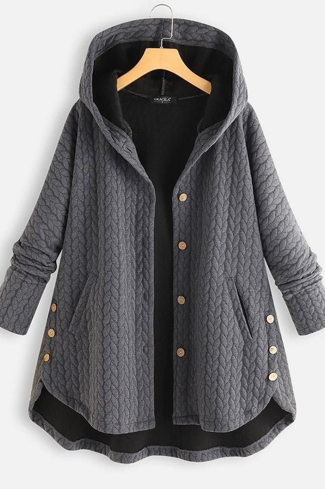 Buttoned Hooded Quilted Coat