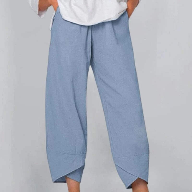 Cropped Overlap Hem Pants