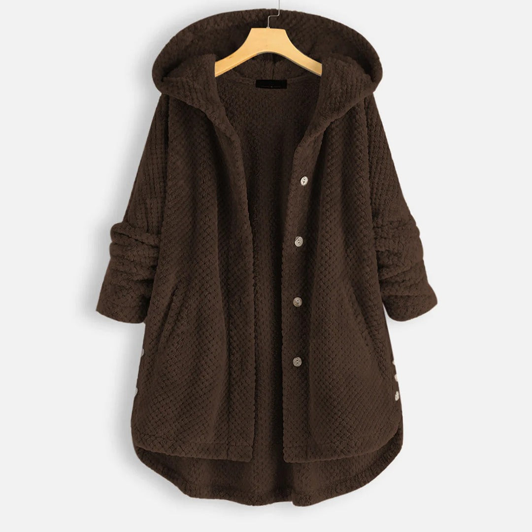 Textured Button-Up Hooded Coat