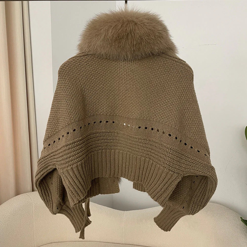 Fall Knit Coat with Fur Collar