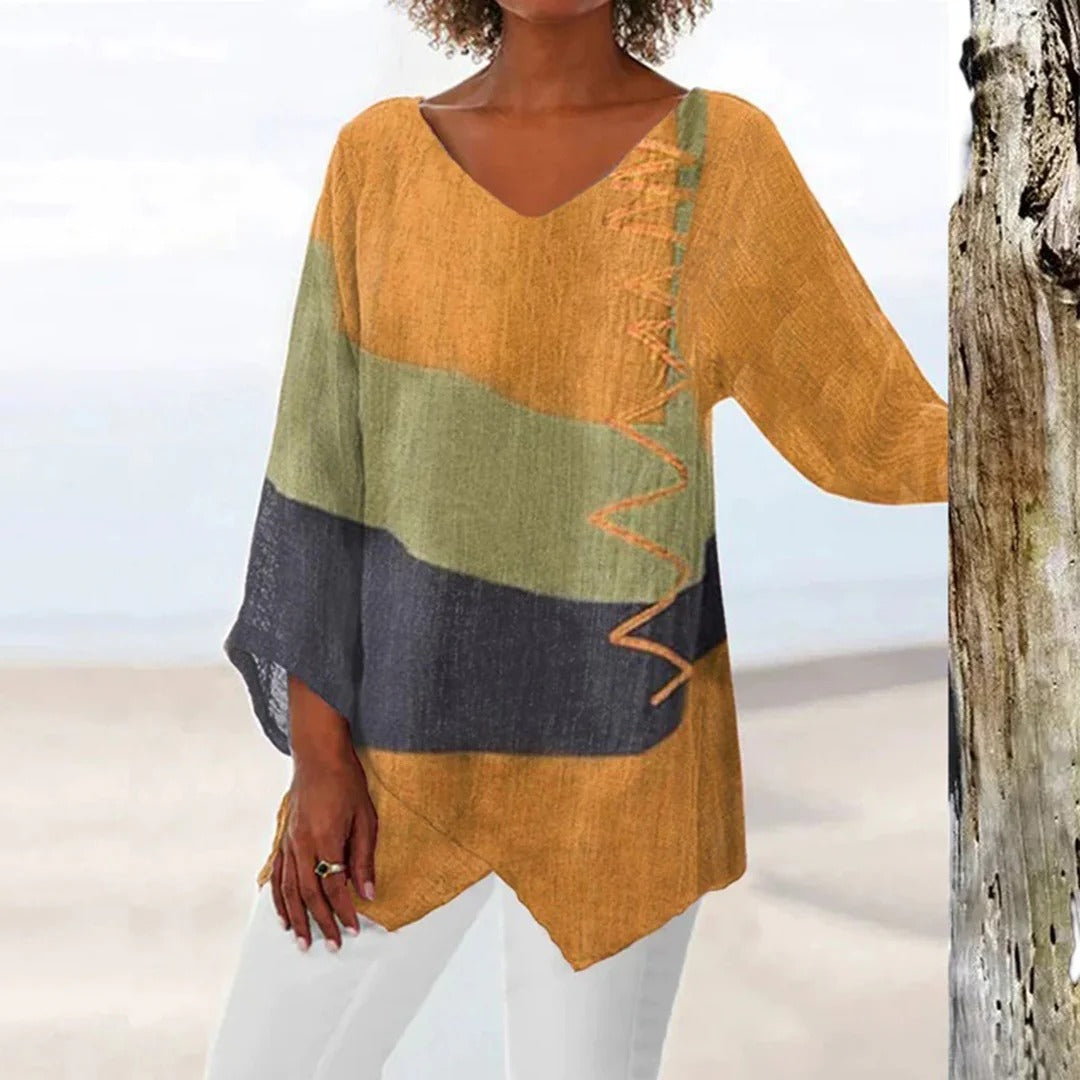 Asymmetrical Colorblock Tunic Blouse